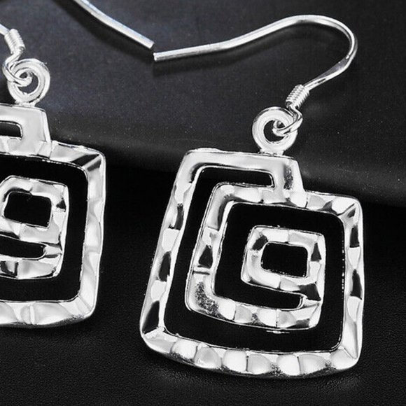 925 STERLING SILVER Stamped Modernist Rippled Textured Geometric Square EARRINGS - Picture 9 of 10